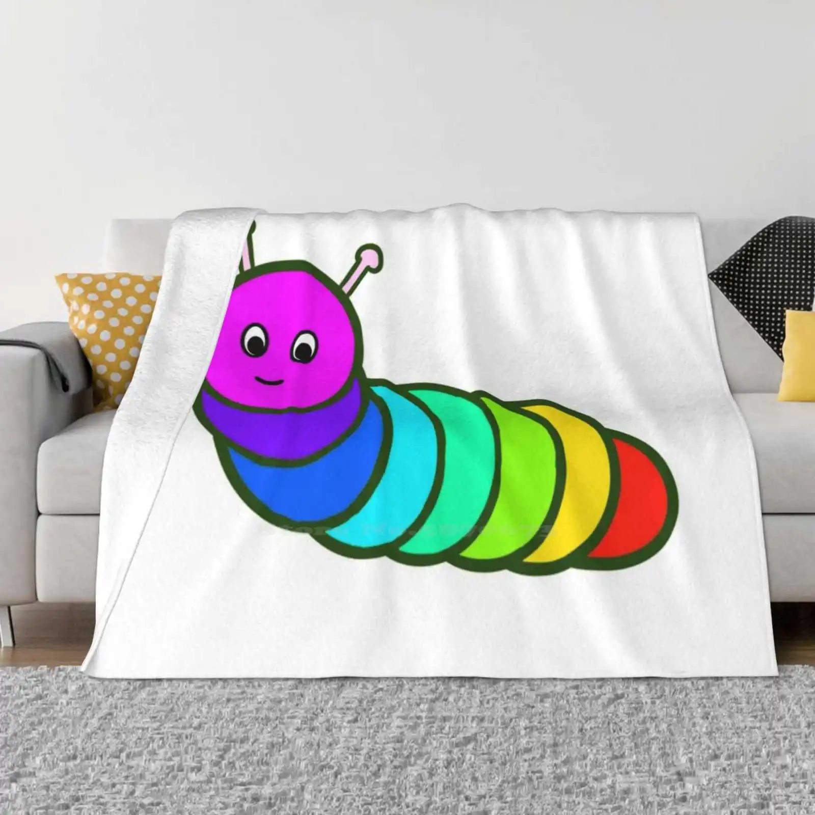 Adorable Rainbow Worm Creative Design Comfortable Warm Flannel Blanket Adorable Cute Sweet Worm Maggot Rainbow Colourful