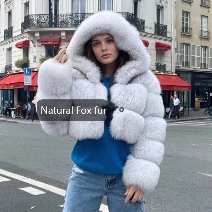 Damskie płaszcze z prawdziwego futra, kurtki z futra lisa z kapturem, luksusowe, wysokiej jakości naturalne kurtki z futra lisa, modne zimowe długie płaszcze.