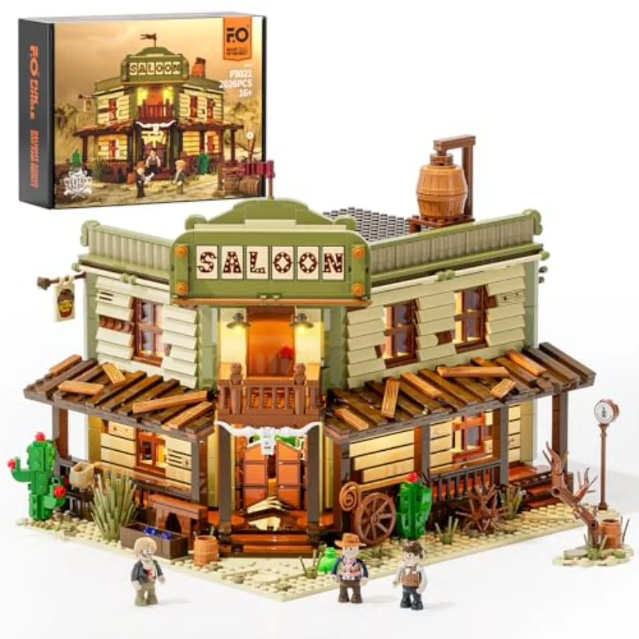 

Western-Saloon lighting building-bricks set: ABS plastic warm white LED light-up feature for adult and teen display