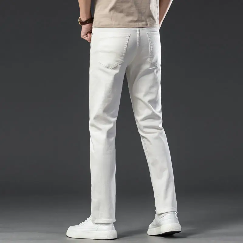 2022 New Classic Style Men\'s White Jeans Men Cotton Casual Business Stretch Slim Fit Denim Trousers Male Fashion Brand Pants