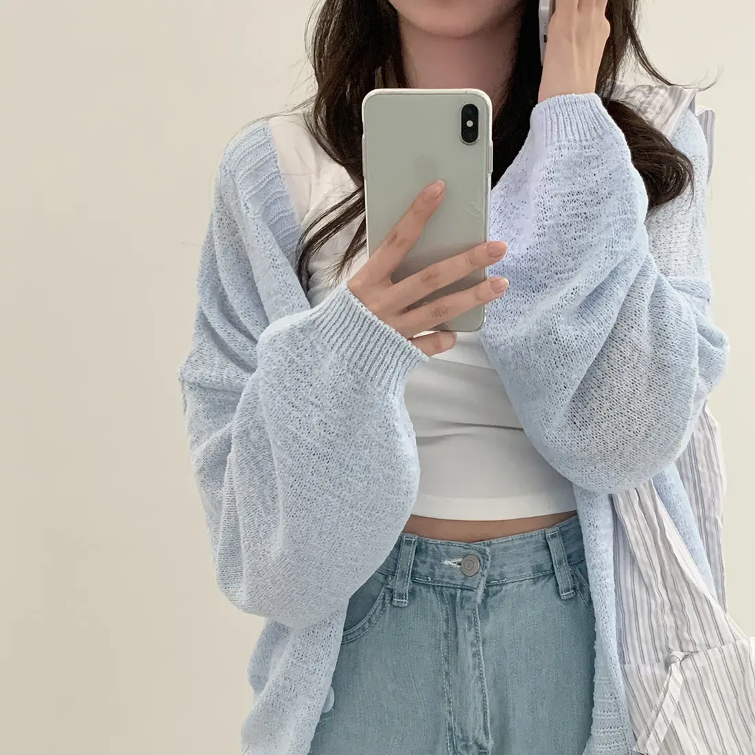 Liangliang paresseux Sle glace soie mince Long Sve tricoté pull femmes été nouveau Vintage lâche Sunade manteau vêtements d'extérieur