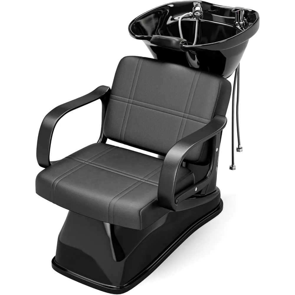 

Salon Shampoo Chair and Bowl, Backwash Station Sink with Adjustable ABS Basin, Barbershop Furniture