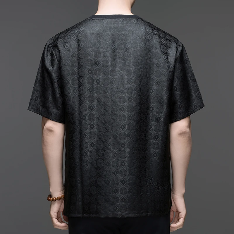 Lightweight Silk 100% T Shirt For Men Short Sleeve Satin Coolness Summer Quality Silky Comfortable Loose Fit Camisetas De Hombre
