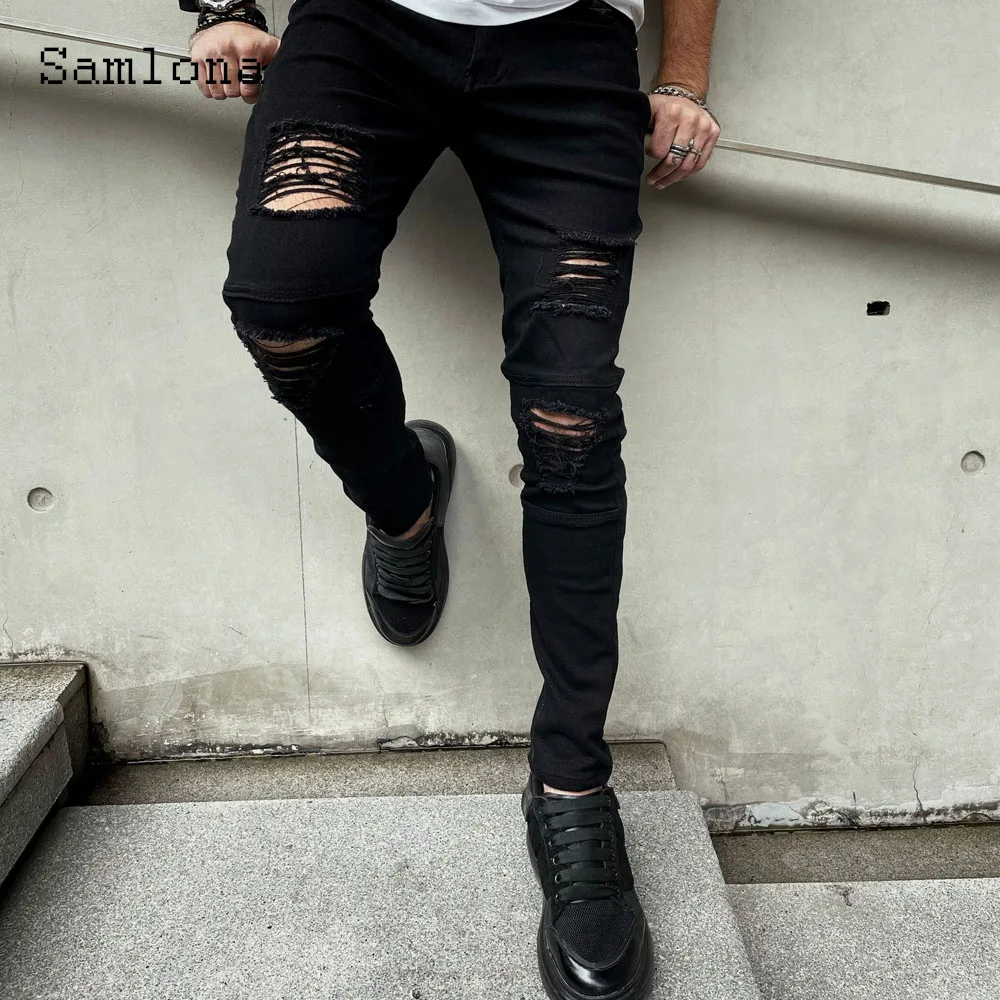 

Sexy Ripped Jeans Mens Vintage Skinny Zipper Pocket Demin Pants Men Streetwear 2024 New Spring Autumn Fashion Hole Demin Trouser