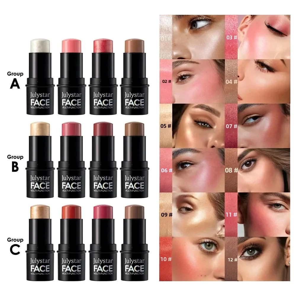 4-Pack CC Sticks Long-Lasting Highlighter Blush Contour Waterproof Makeup Sticks Ideal for Beginners Women Shiny Look Multifunct