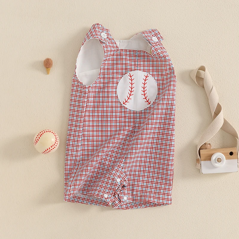 Infant Toddler Unisex Sleeveless Round Neck Baseball Print Romper Jumpsuit for Summer Beach Outfit