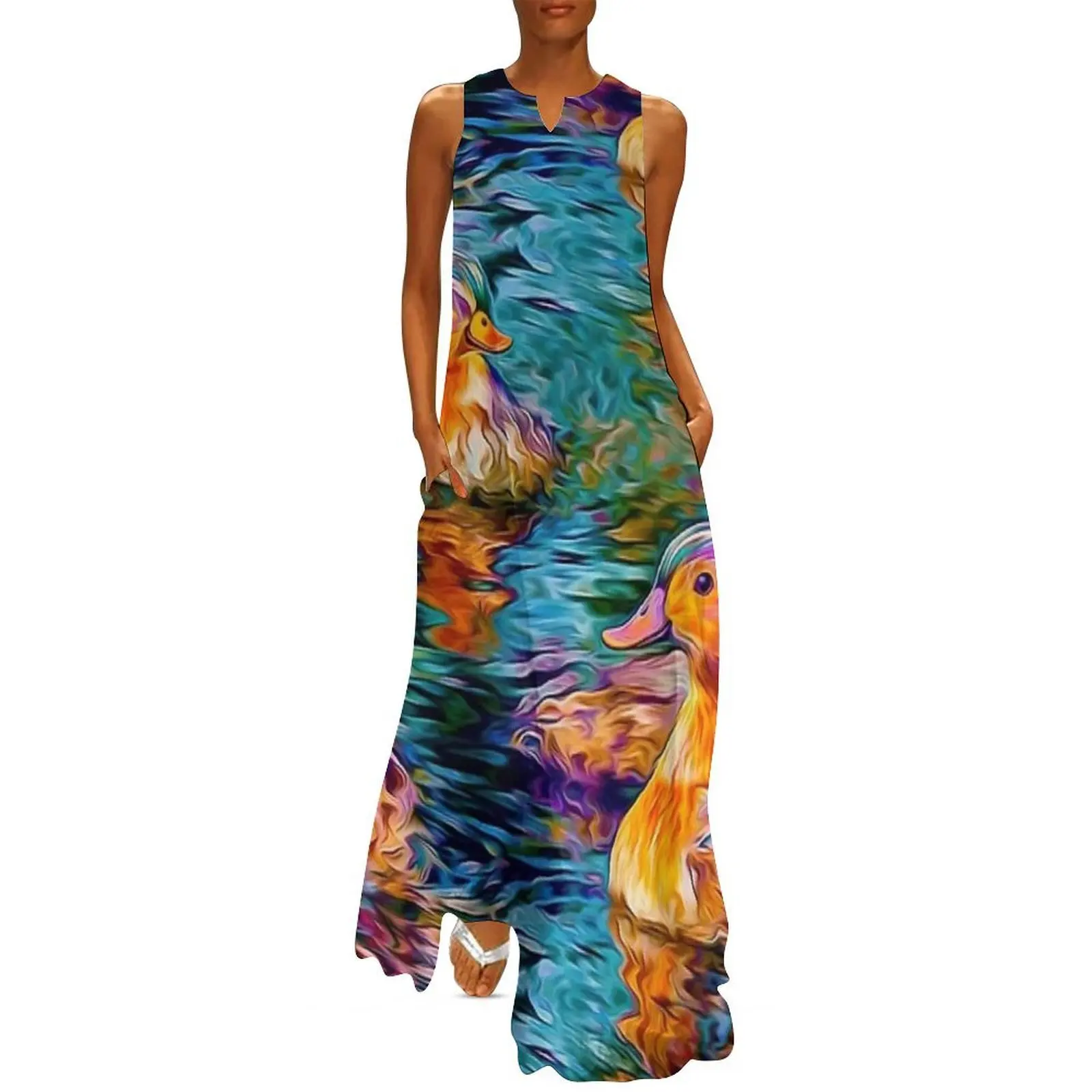 

Colorful Mandarin Duck in Water Long Dress luxury dresses clothes for woman sexy dress for women evening dress woman