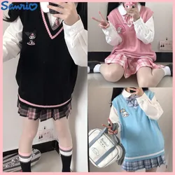 Sanrio Lovely Kuromi My Melody Cinnamoroll maglione di lana con scollo a v gilet gilet studente autunno inverno abito Kawaii abbigliamento donna