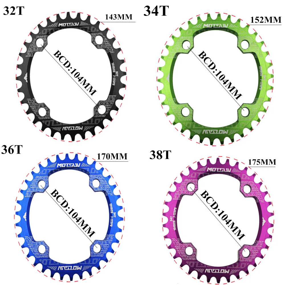 MOTSUV 104BCD Oval MTB Bicycle Chainring Narrow Wide Mountain Bikes 32T 34T 36T 38T Crankset Single Tooth Plate Parts 104 BCD