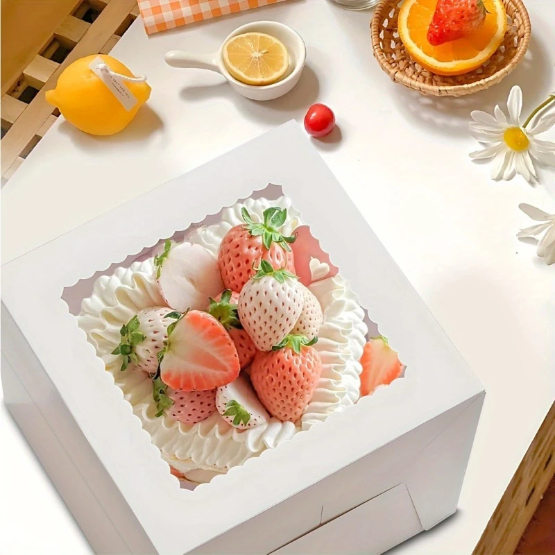 Scatole per torte usa e getta da 5 pezzi Scatole di carta per torte bianche con coperchi Matrimoni Feste di compleanno Panetteria Contenitori per imballaggio per pasticceria quadrati