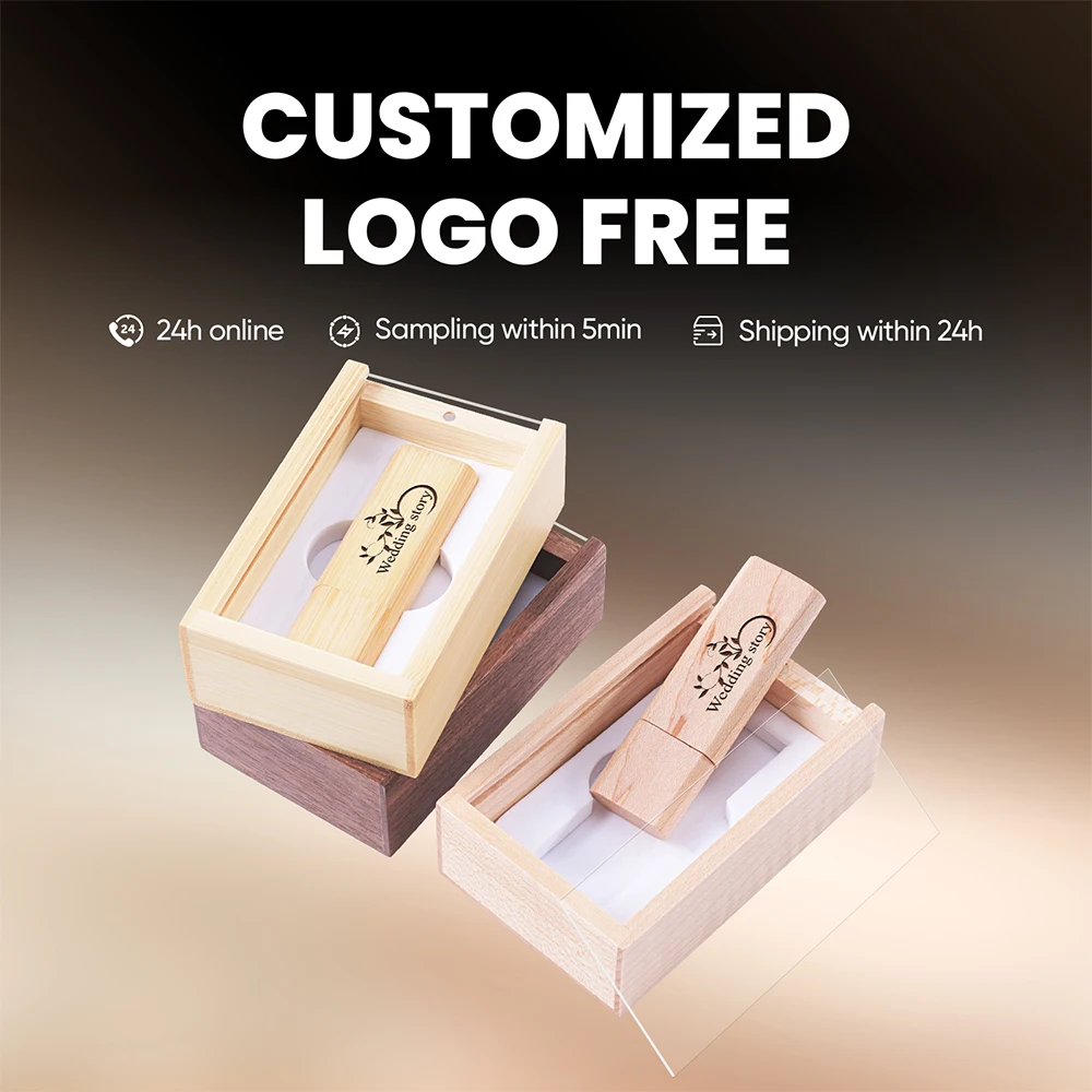 محرك فلاش USB من الخيزران 128 جيجابايت شعار مخصص مجاني ذاكرة عصا 64 جيجابايت عالية السرعة ذاكرة عصا 32 جيجابايت صندوق طباعة ملون U القرص 16 جيجابايت