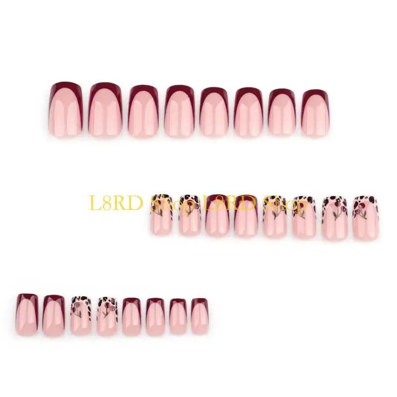 

L8RD 24PCS Square Fake Naff на ногте искусственные гвоздь ложные клеи для ногтей на дизайне леопардов для ногтей