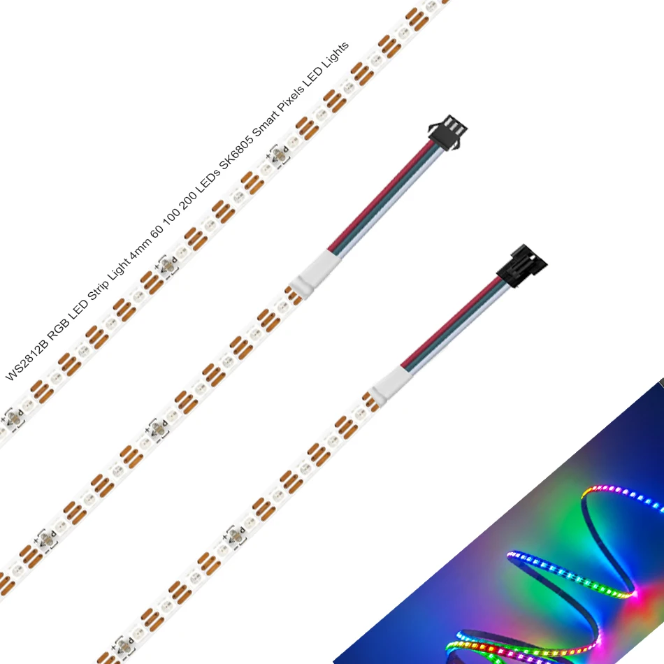 WS2812B RGB Led Strip Light 60 LEDS 200 LEDS 4mm Width PCB WS2812 Led Lights 2020 Individually Addressable DC5V