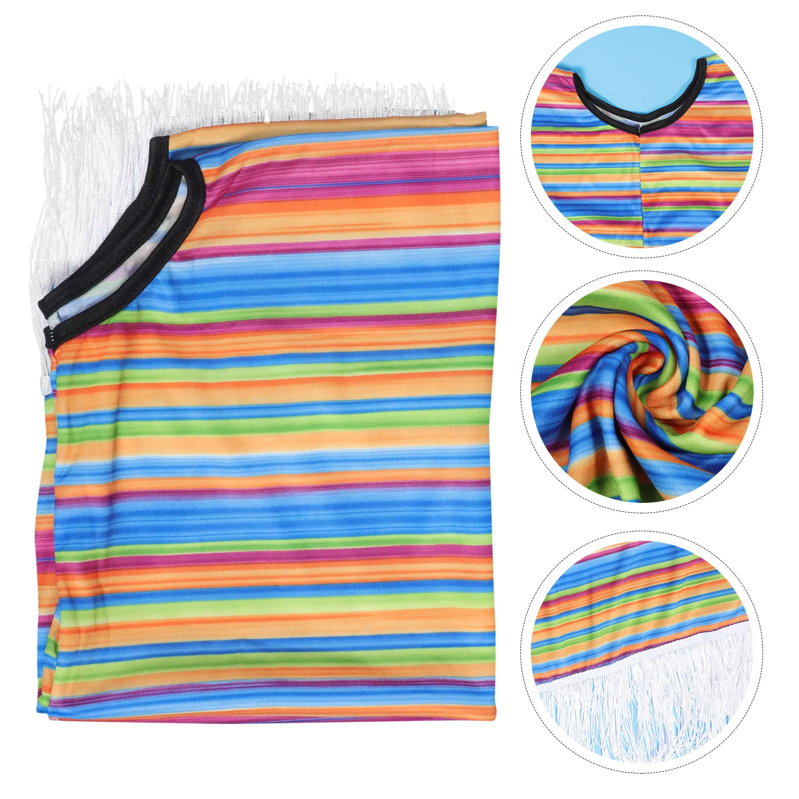

Mexican Poncho Children'S Rainbow Stripe Bathrobe Hooded Swim Cover-Up For Kids Beach Pool Hot Spring Cloak