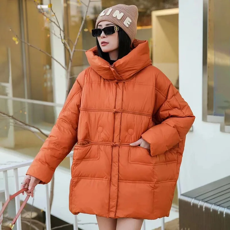 

Зимний свободный пуховик средней длины с капюшоном, женские теплые куртки большого размера, женские белые утиные пуховые куртки на молнии, водонепроницаемая верхняя одежда Parker