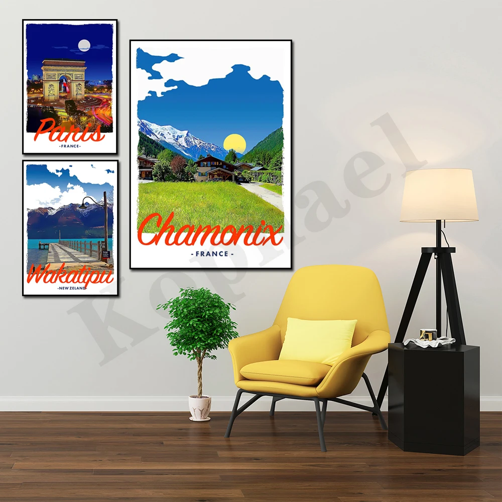 Cook Islands Paris Texas Wakatipu Chamonix Arizona Los Angeles. City Travel Scenery. Home Wall Decor Art Canvas Painting