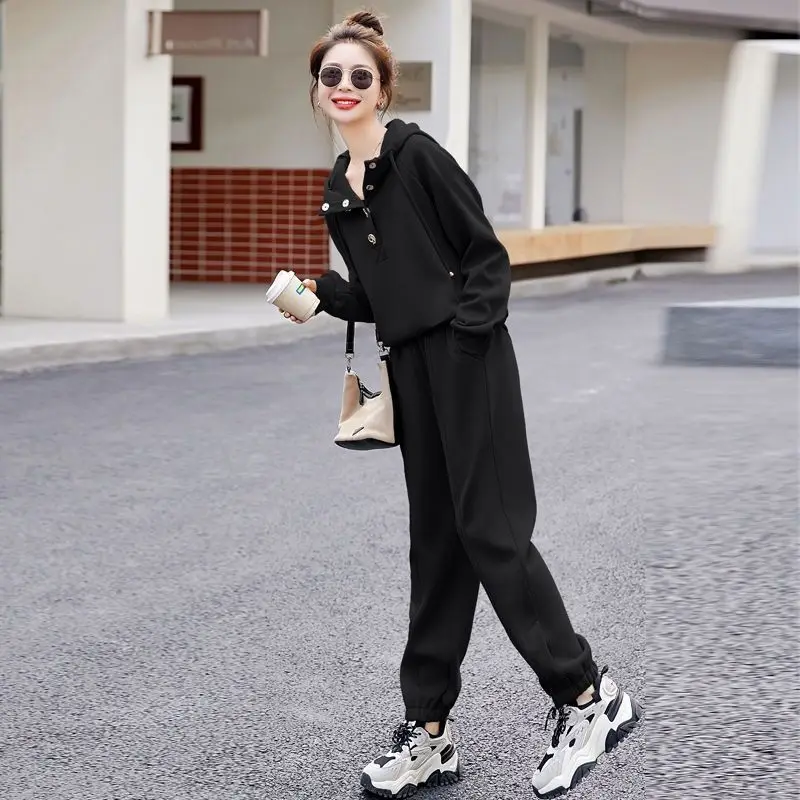 Women\'s Casual Suit Spring Autumn 2024 New Hooded Sweater Fashion Running Sports Tops And Pants Two Piece Set Plus Size Clothing