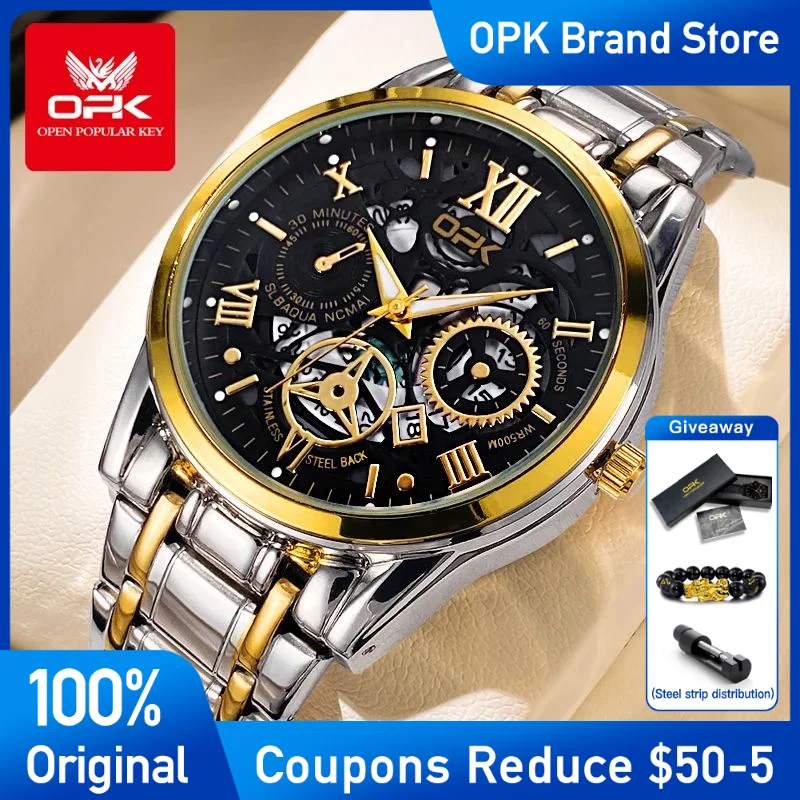 

OPK Men's watch Luxury Fashion Stainless Steel Quartz Watch Waterproof calendar luminous tourbillon men's wristwatch