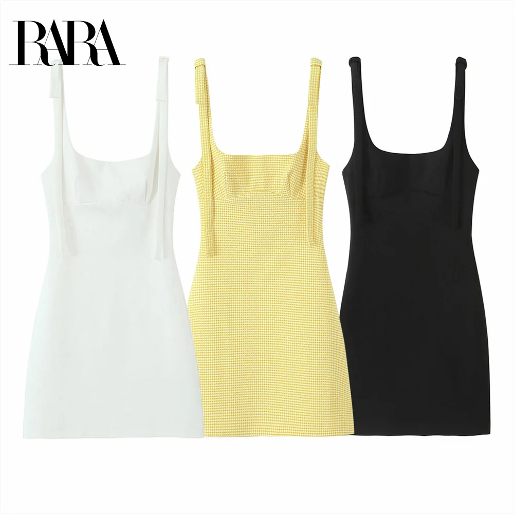 2025 RARA novedad de verano moda mujer Casual Color sólido arco decoración pequeña rejilla cuello recto camiseta sin mangas vestido