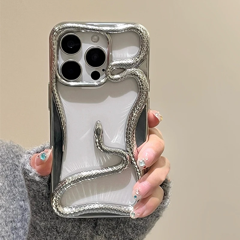 Стильный крутой чехол с гальваническим покрытием в виде змеи для iPhone 16 Pro Max 15, 13, 14, 12, 11, мягкая задняя крышка с рассеиванием тепла для мальчиков и девочек Стильный крутой чехол с гальваническим покрытием в виде змеи для iPhone 16 Pro Max 15, 13, 14, 12, 11, мягкая задняя крышка с рассеиванием тепла для мальчиков и девочек