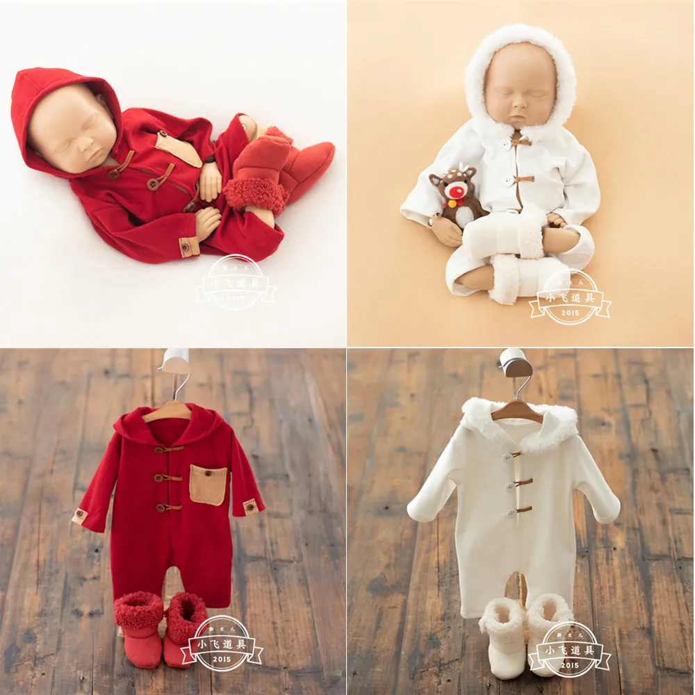 

❤️Newborn Photography Clothing Hooded Jumpsuit+Boots 2Pcs/Set Baby Photo Props Accessories Studio Shoot Clothes Outfits