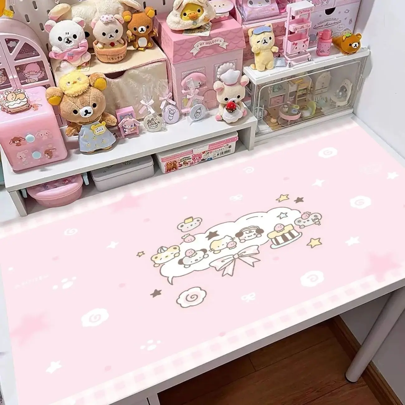 Leather PU Desk Pad Protector Polka Dots Cartoon Animals PINK Y2K Mouse Pad Office Desk Mat Waterproof Non-Slip Desk Blotter Pad