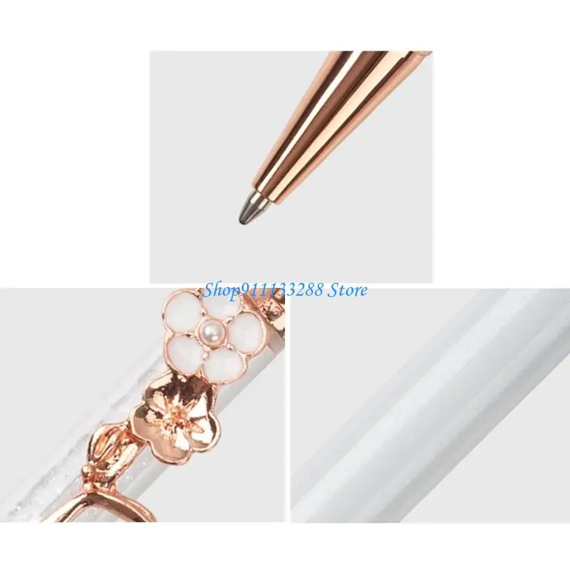 

G88D 6Pcs Crystal Bead Ballpoint Pen with Flower Pen Clip Twist to Open and Close