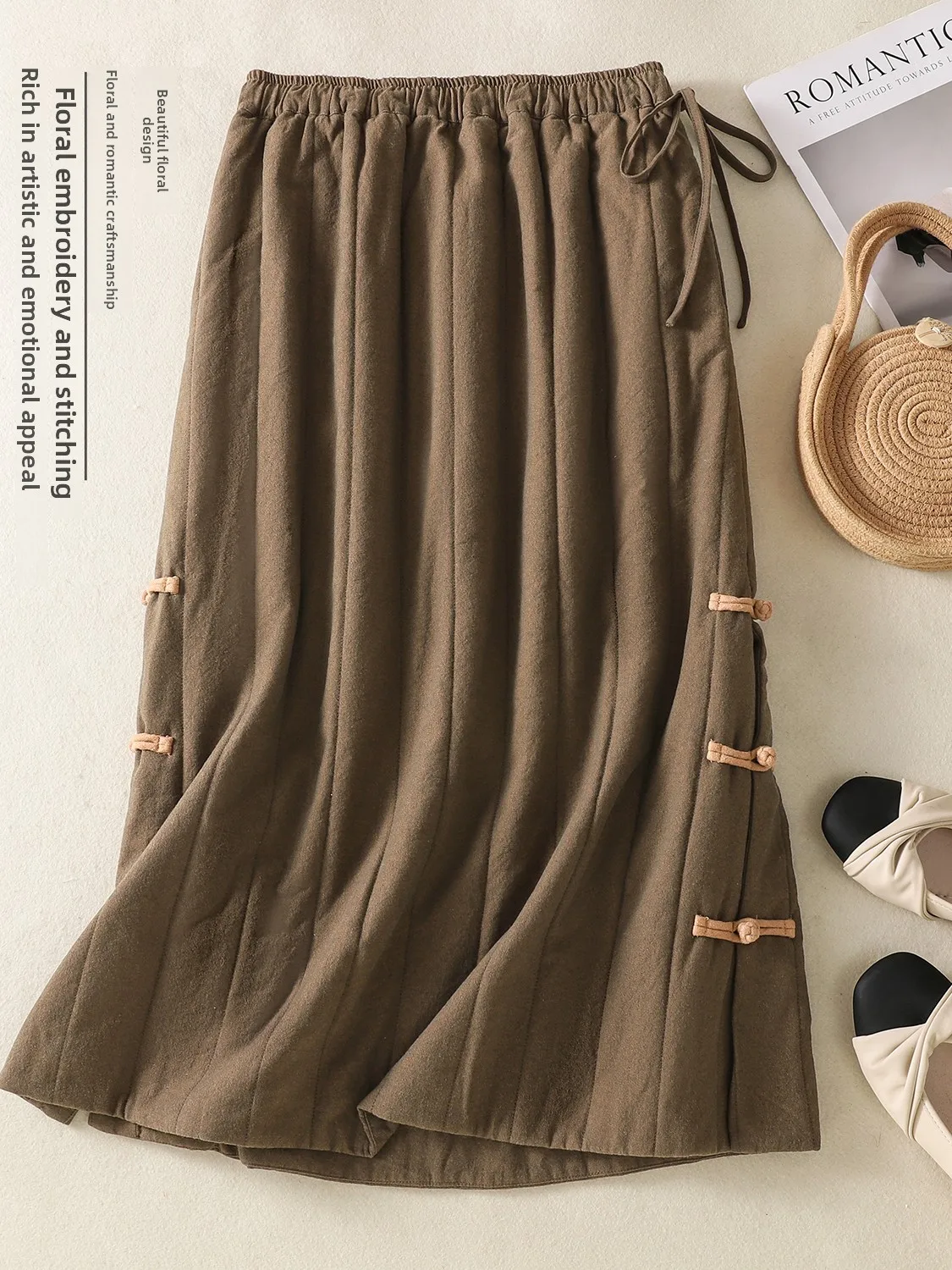 

Женская хлопково-льняная юбка трапециевидной формы Thiened, повседневная дизайнерская юбка со средней талией, национальный дизайн с разрезом, длина, осень-зима, моя