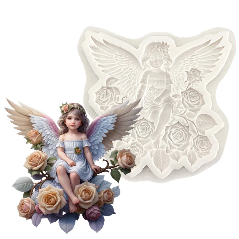 Molde de Silicona Angel Baby Fairy Rose para Repostería, Herramientas de Resina, Molde para Cupcakes, Herramientas para Decorar Pasteles con Fondant