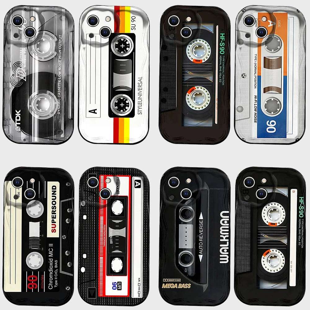 Music Classic Retro Cassette Tape 3D Wave Case For iPhone 15 14 13 12 11 Pro Max Mini X XR XSMAX 8 7 6S Plus Soft Silicone Cover