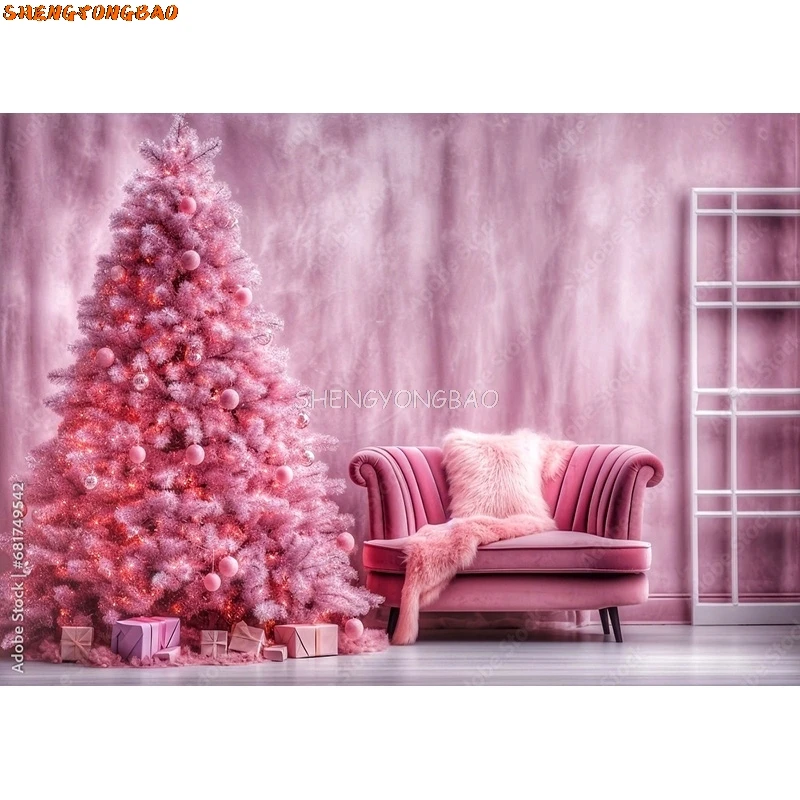 Traditional Christmas Background Decorations And Garland Arch Pink Balls Winter Snowy Outdoor Photography Backdrops Props SZ-86