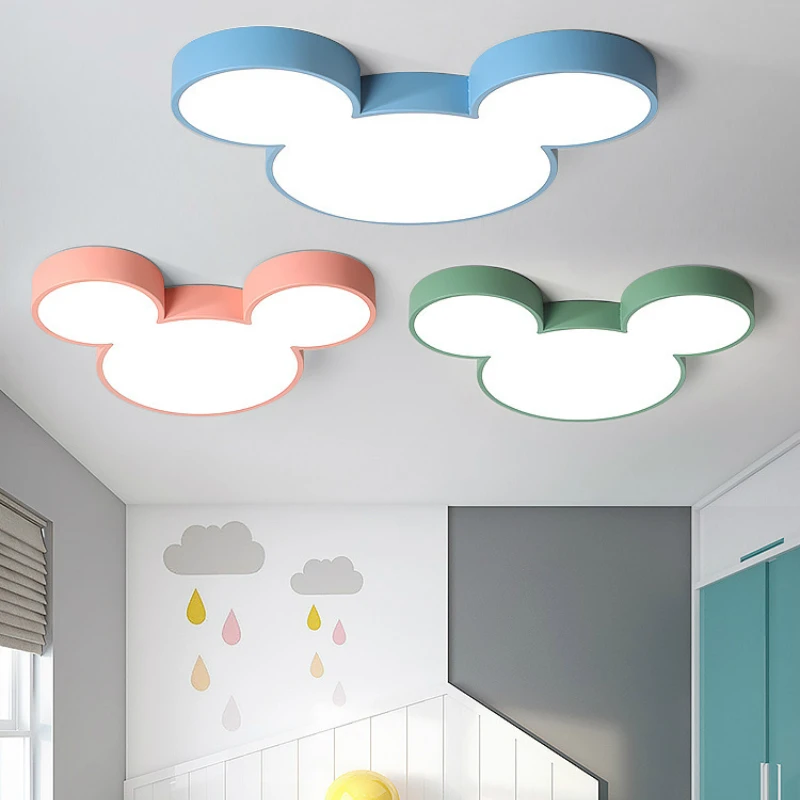 Cute Modern Ceiling Lamp Led Mickey Nordic Creative Lighting Fixture Living Child Kid Indoor Remote Control Decor Macaron Light