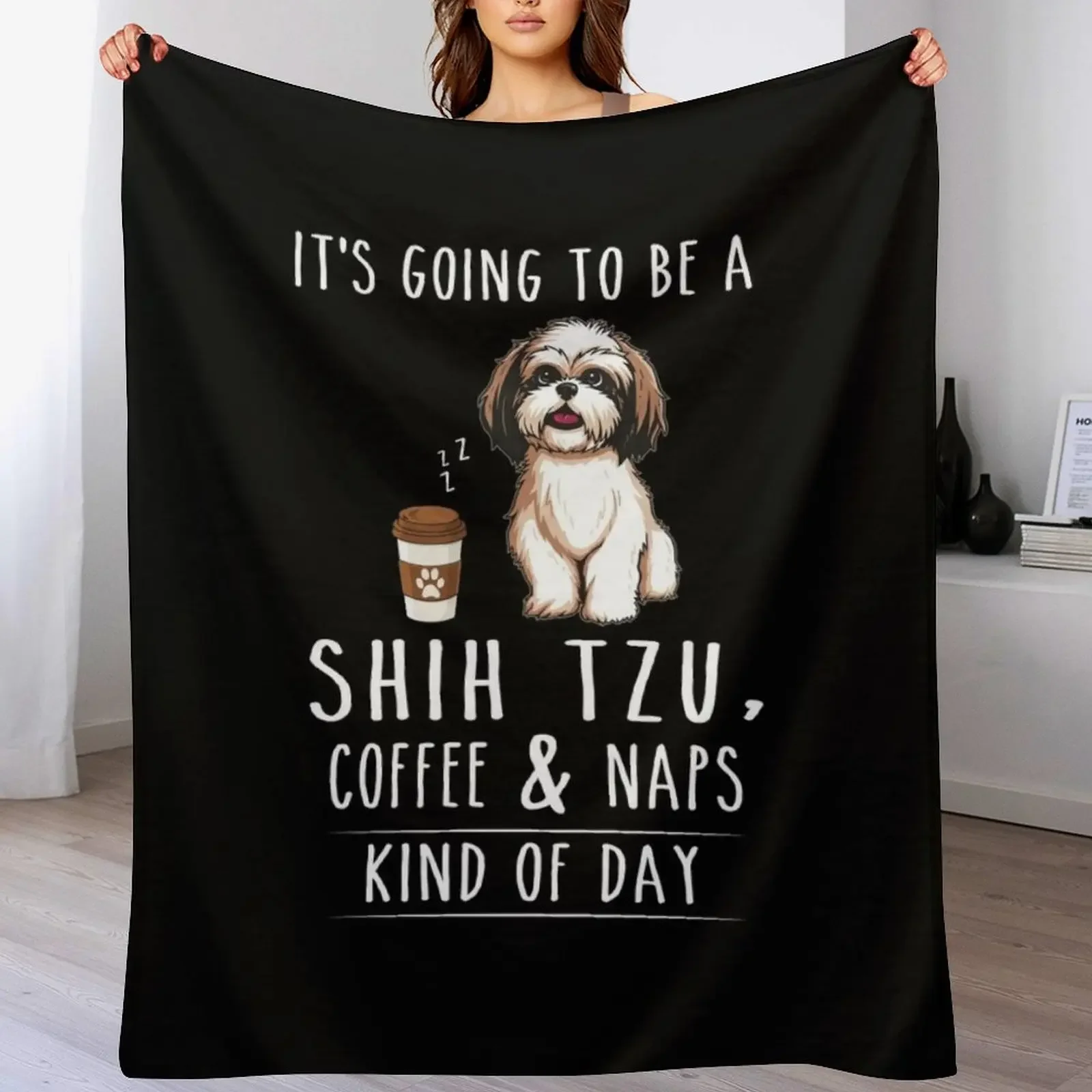 

Shih Tzu, Coffee and Naps Funny Throw Blanket cosplay anime Soft Plaid Blankets For Sofas halloween Blankets