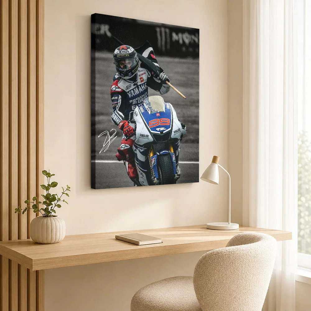 Jorge Lorenzo Racer Victory Framed Canvas Print Poster Bold Style Wall Art With Personalized Photo For Garage Ideal Fan Gift