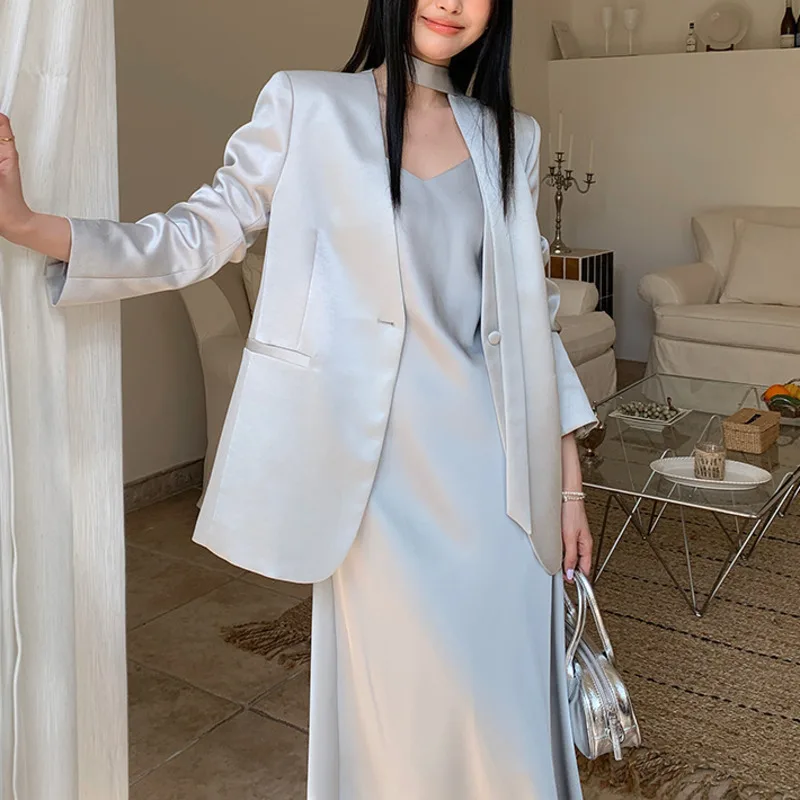 

BJTZ Temperament Loose Lace-up Waist Blazer Jacket For Women 2025 New Office Lady Fashion V-neck Elegant Female Outwear