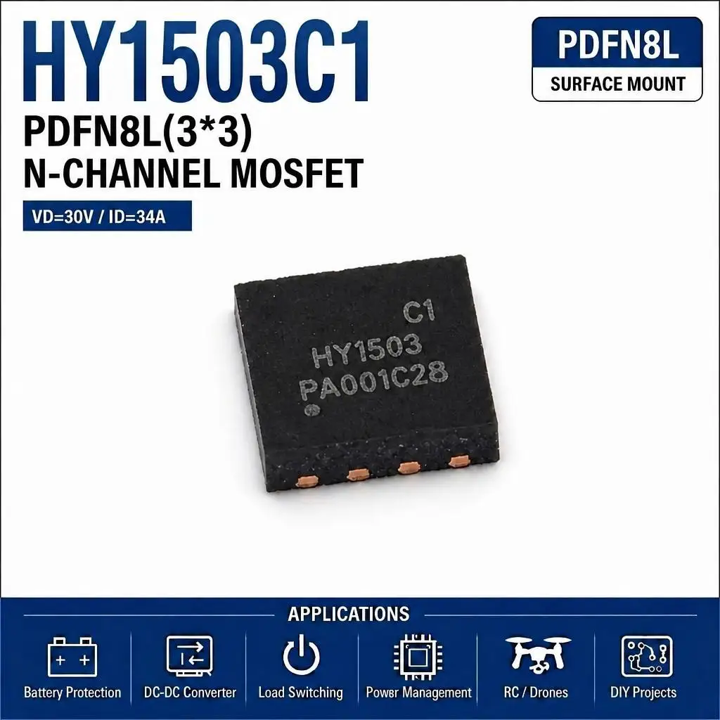 (10 pcs) HY1503C1 DFN (Marking HY1503) - N-Channel MOSFET 30V 34A 7.1mΩ 1503C1