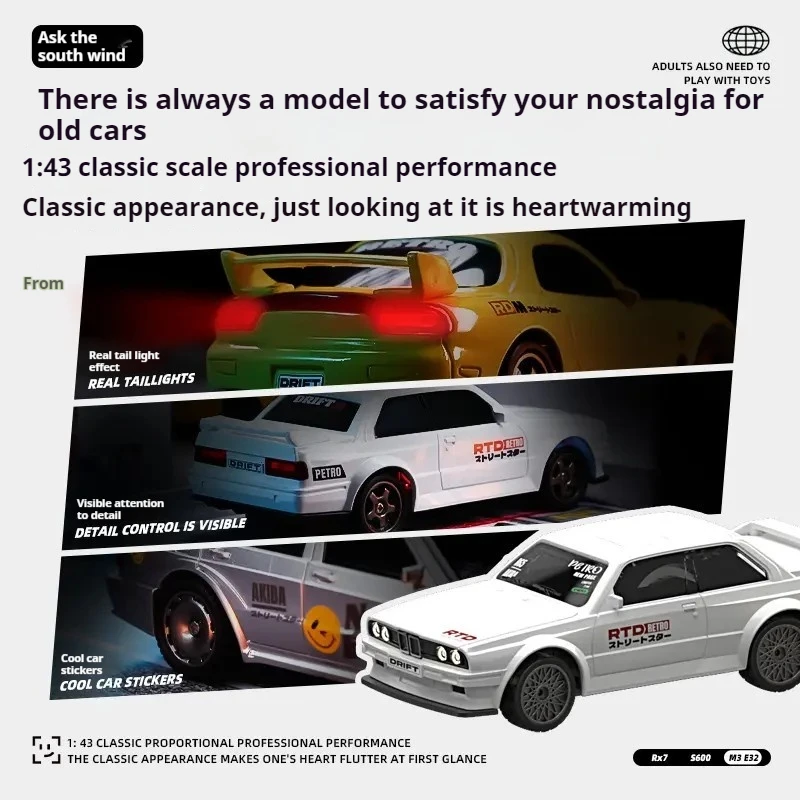 1:43 Mini Rc Drift Auto Voor Desktop 4wd Volledige Proportionele Controle Glad Drifting 3 Klassieke Gesimuleerde Modellen Voor Verzamelaars