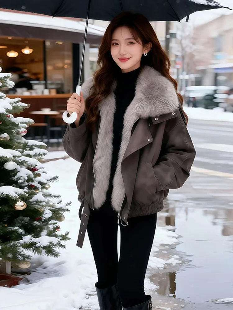

Thiened зимняя хлопковая куртка женская повседневная теплая верхняя одежда парка с большим меховым воротником корейское свободное пальто