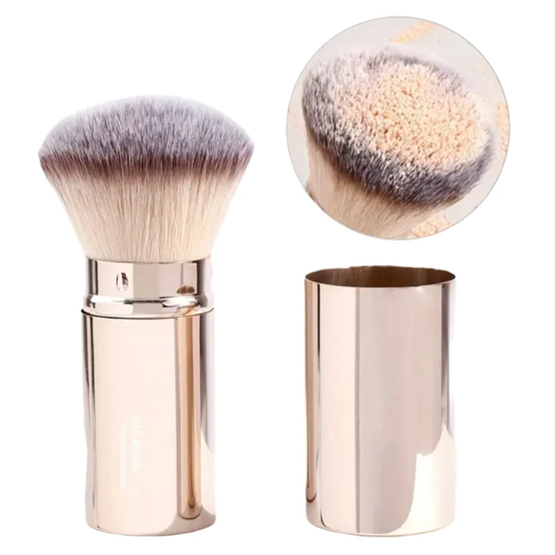 2 Stuks Draagbare Foundation Make-Up Borstel Met Deksel Intrekbare Ronde Kop Schuine Borstels Gezicht Concealer Blush Borstel Makeup Tools