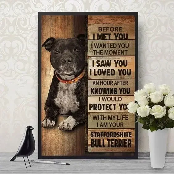Metallschild „Before I Met You Staffordshire Bull Terrier“, Hund, Vintage-Küchenschilder, Wanddekoration, Aluminiumschilder, Geschenk für Zuhause