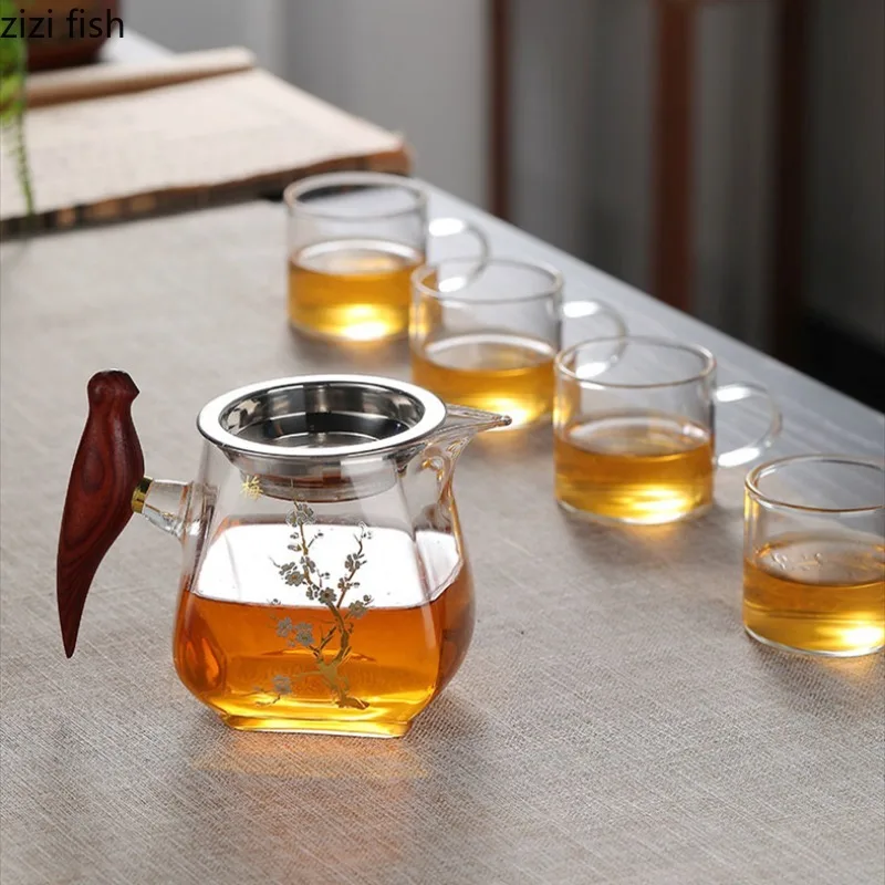 400ml Glass Teapot with Tea Drain Kung Fu Tea Set Teaware Wooden Handle Tea Dispenser Tea Making Utensils Tea Utensils Tools