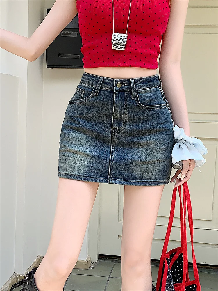 plus Size American Retro Denim  Skirt Women's Slim Fit High Waist Bodycon ort Skirt Tight Fit f Body Skirt