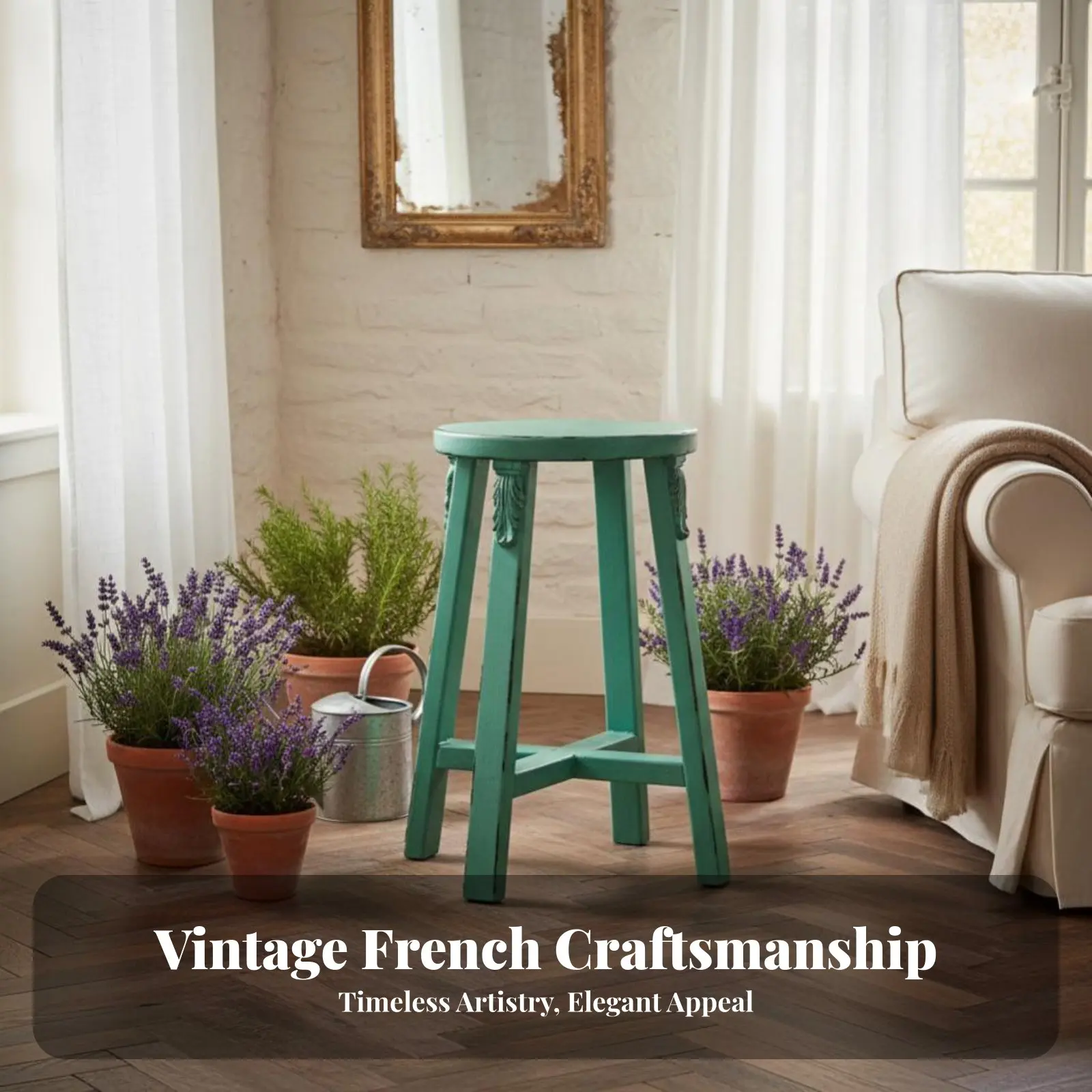 

Round Top Rustic Stool French Country design Round Pedestal Holder Distressed Finish Farmhouse Decor for Homeowners, Cafe Owners
