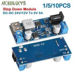 DC-DC 24V/12V To 5V 5A Step Down Power Supply Buck Converter Replace LM2596S Adjustable USB Step-down Charging Module For Phone
