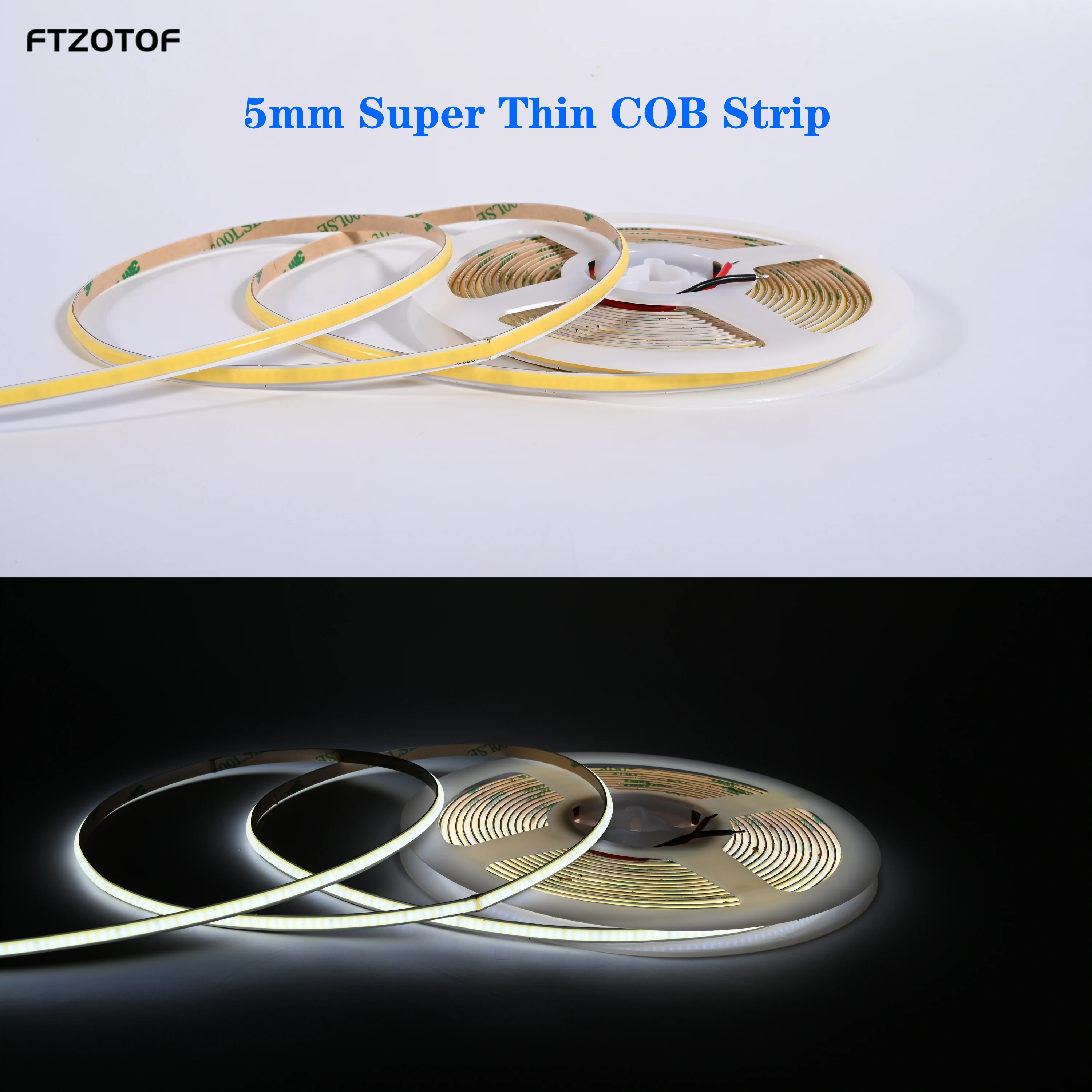 FTZOTOF 5mm 12V Dc 24V Ultra Thin Tape 480 Leds/M Soft Flexible LED Strip Warm Cool White Light For Decoration 3000K 4000K 6000K