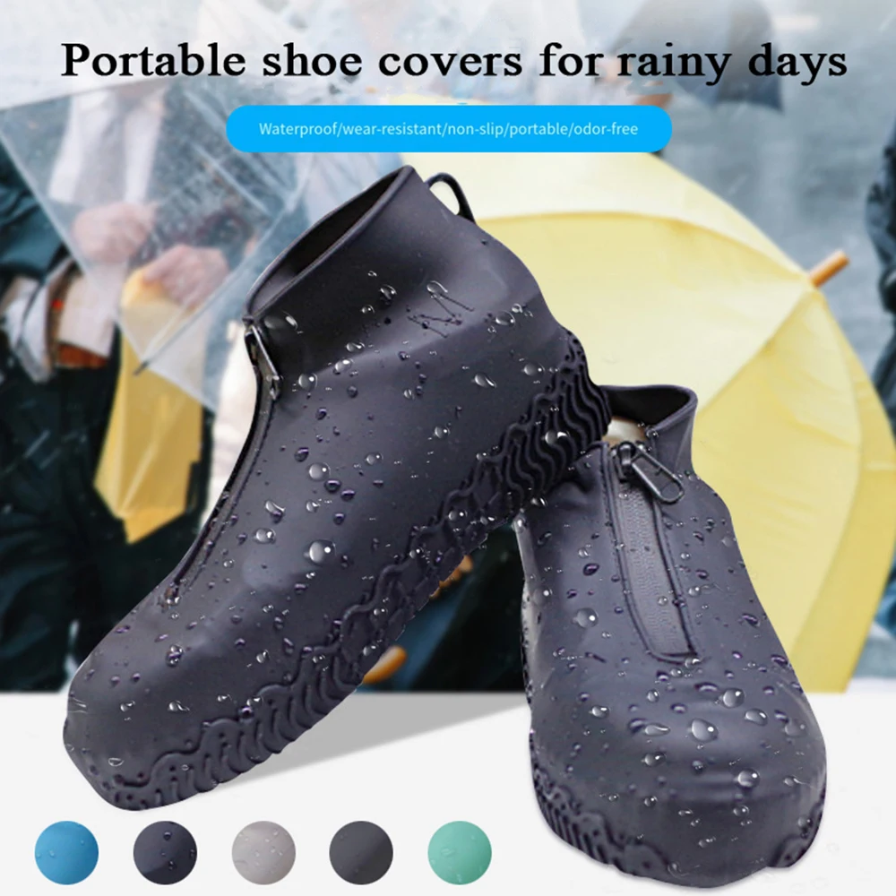 

Zipper Reusable Waterproof Shoe Covers Overshoes Rainy Day Boot Cover For Shoes Non Slip Wear-resistant Shoe Cover Drop Shipping
