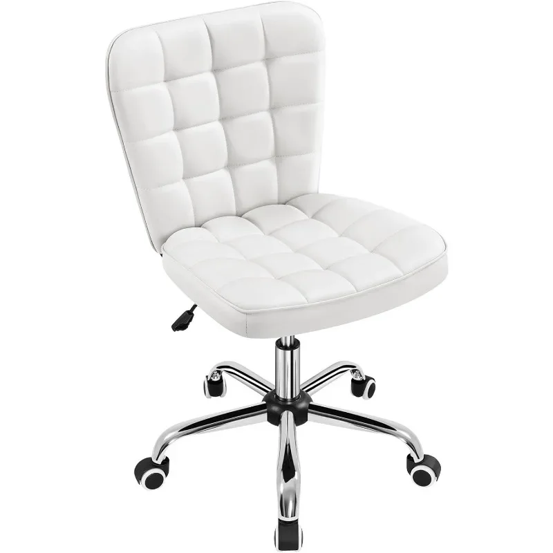

Armless Desk Chair Modern Tufted Office Chair Faux Leather Upholstered Computer Chair with Adjustable Seat Height
