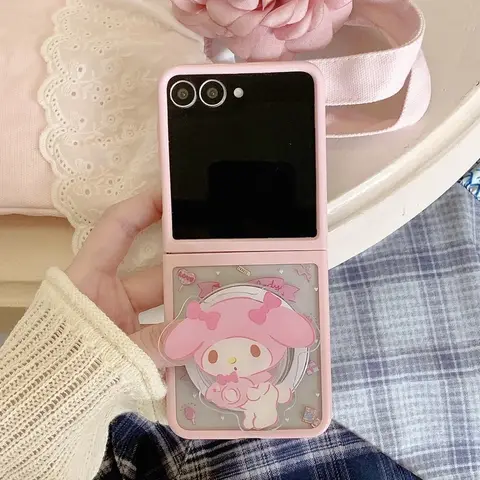 Sanrio हैलो किट्टी मेलोडी कुरोमी मैग्नेटिक ग्रिप होल्डर मैगसेफ वायरलेस चार्ज फ़ोन केस Samsung Galaxy Z Flip 7 6 5 कवर के लिए 8 best sales मैगसेफ एनीमेशन - №8