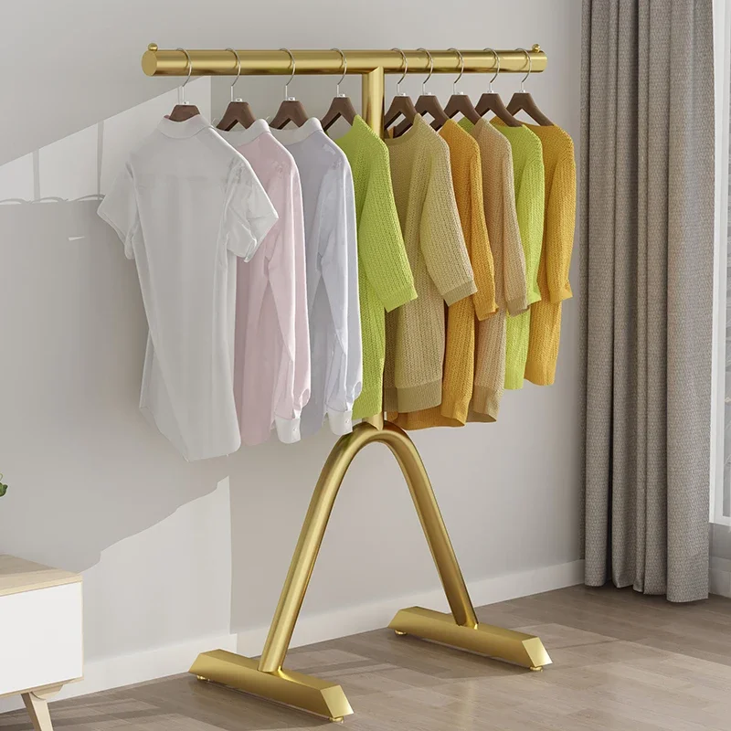 

Minimalist Golden Hanging Clothes Rack Stand Drying Balcony Modern Hotel Boutique Clothe Rack Floor Indoor Hall Moveis Furniture