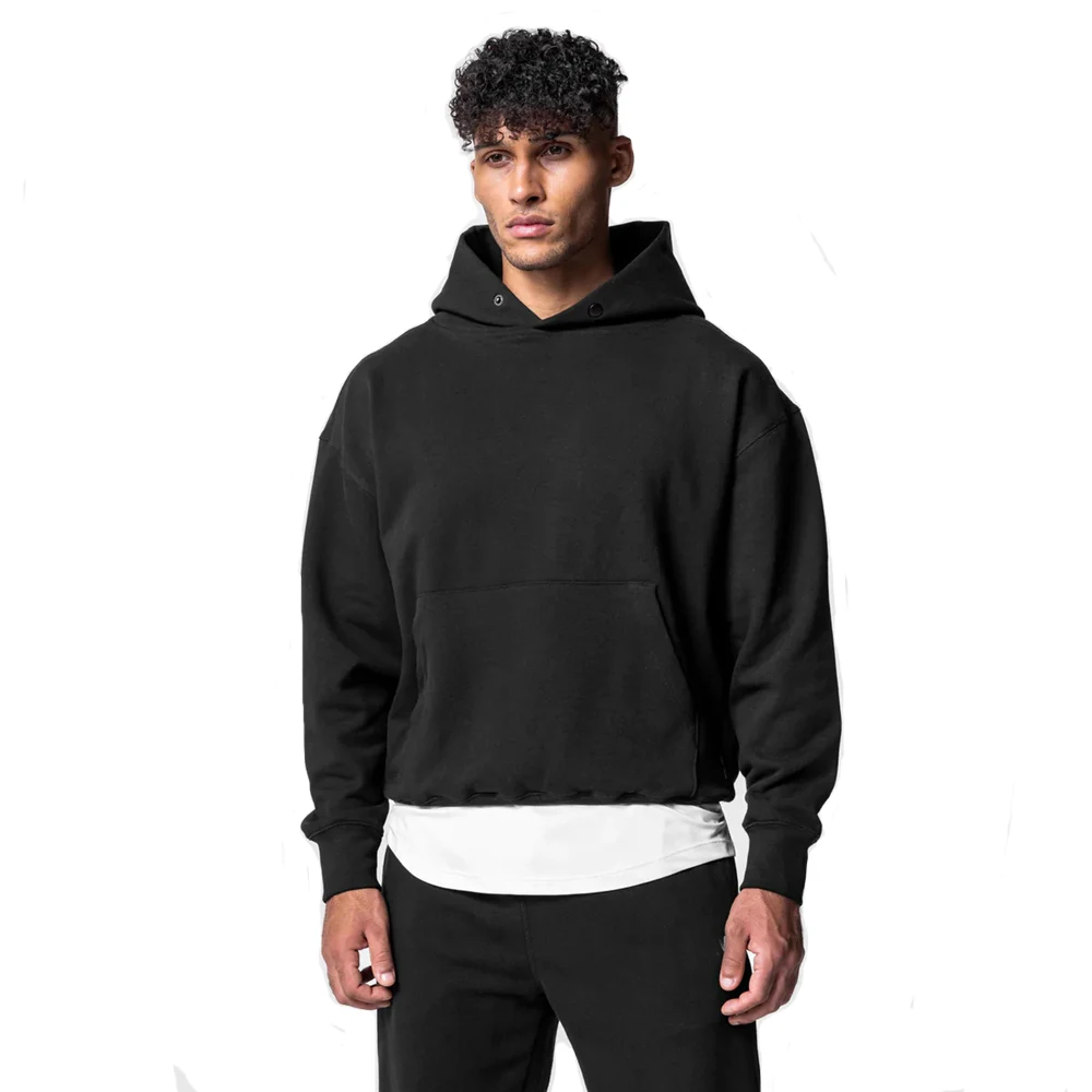 

Mens Thick Cotton Hoodies Casual Running Bodybuilding Training Sweatshirts Pullover Solid Color Black Tops Jogger Streetwears
